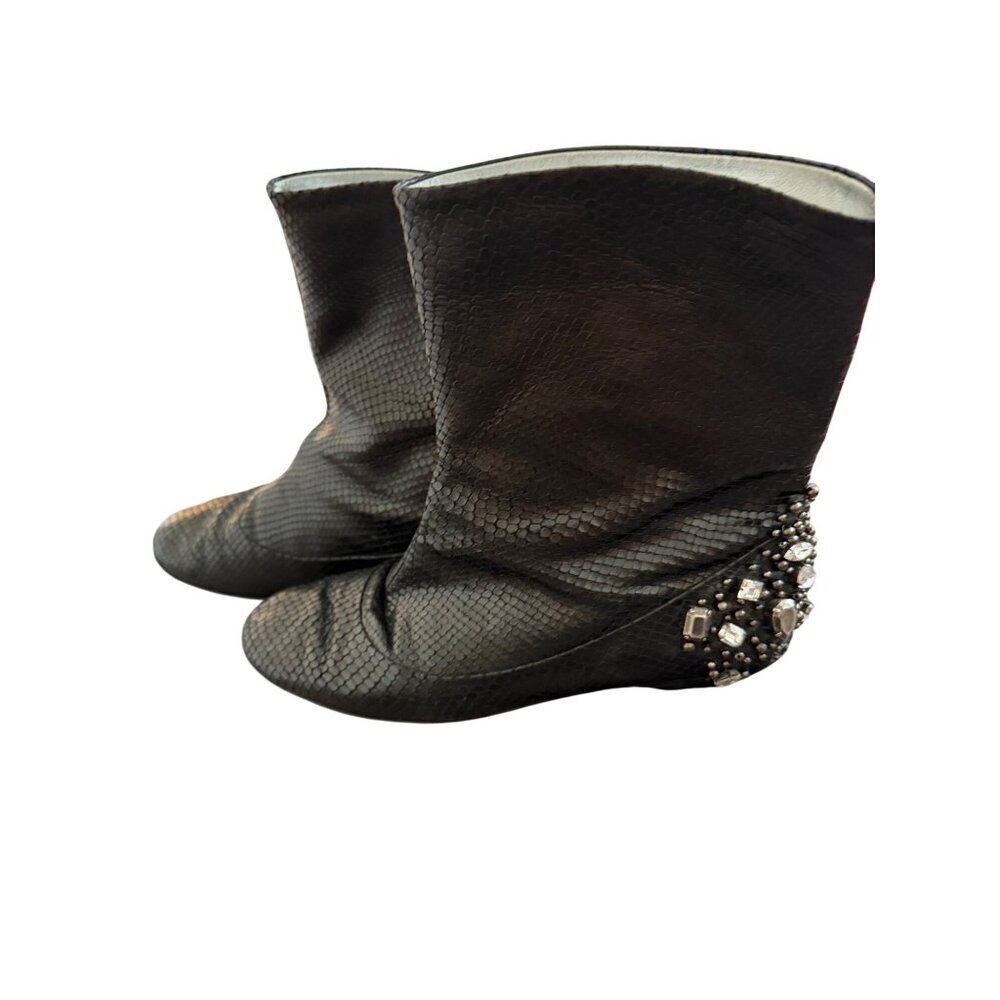 Giuseppe Zanotti Womens Jeweled Beaded Boots Size 38 Black Leather Pull On